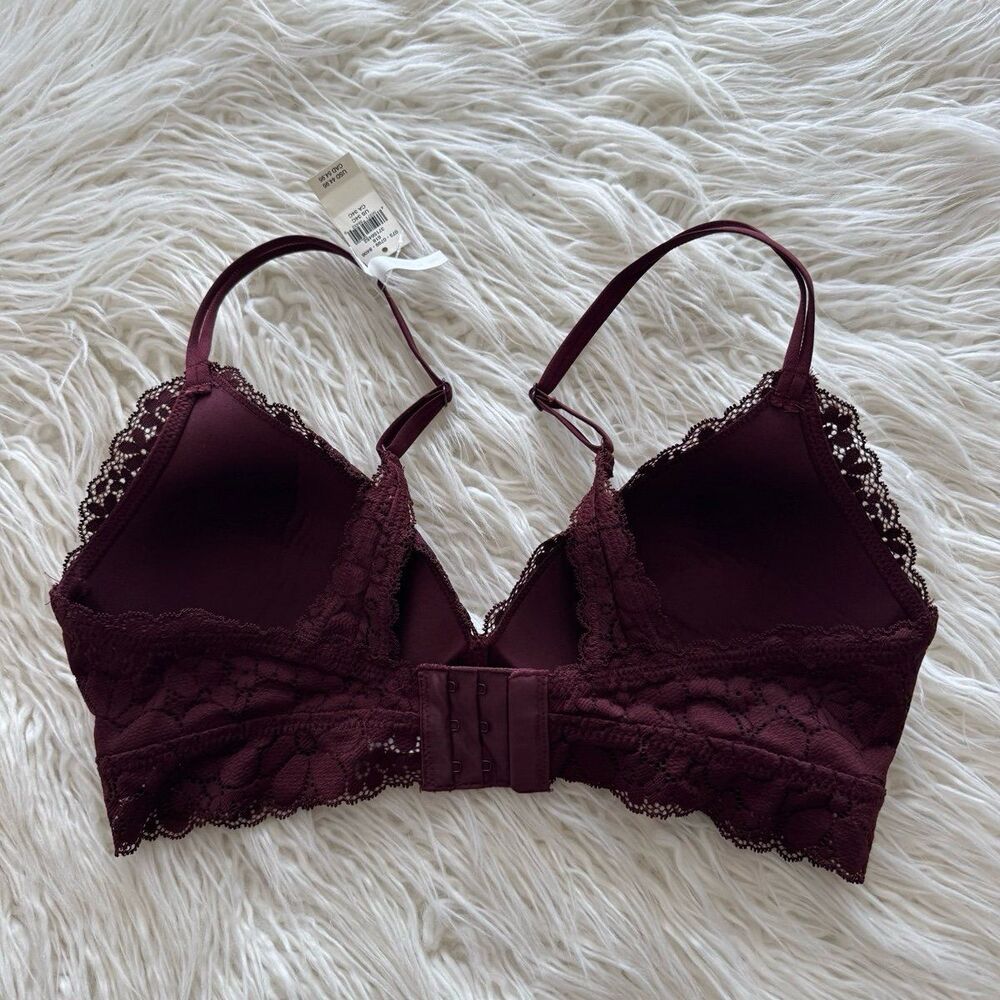 Aerie Real Happy Wireless Lightly Lined Candy Lace Bra Royal Berry Size 34C - Picture 6 of 11